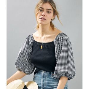 NWT Anthropologie Plaid Puff sleeve top, Med $80 A15